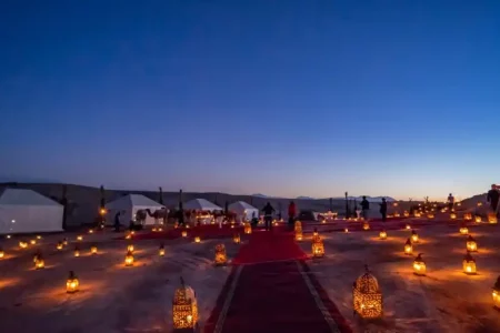 A mesmerizing night in the Agafay After Dark , Morocco, with stars lighting up the sky.