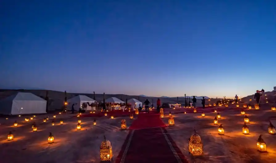 A mesmerizing night in the Agafay After Dark, Morocco, with stars lighting up the sky.