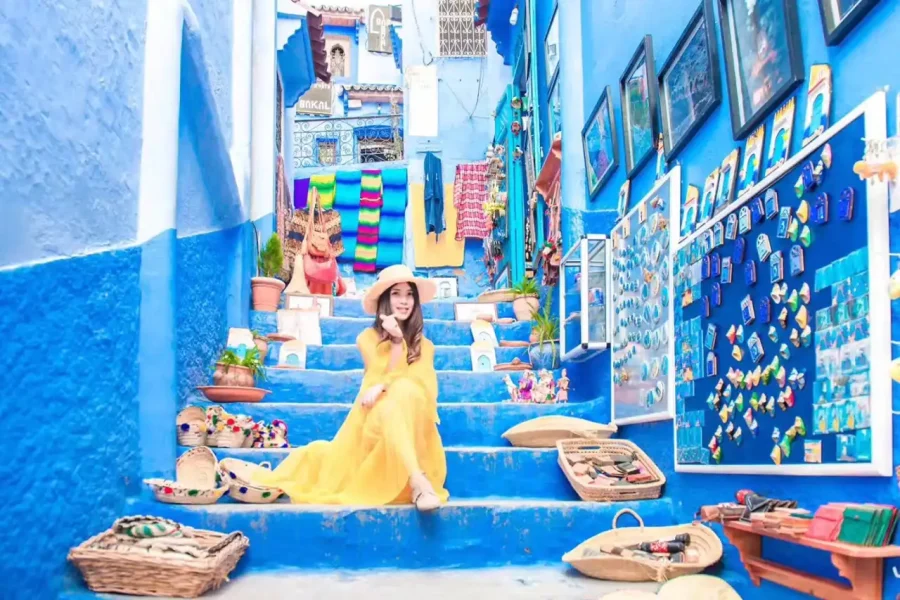 Maroc day pass Morocco tour from marrakech to chefchaouen and akchour waterfalls via sahara desert